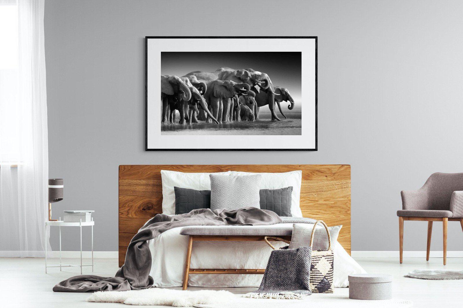 Chobe Elephants-Wall_Art-150 x 100cm-Framed Print-Black-Pixalot