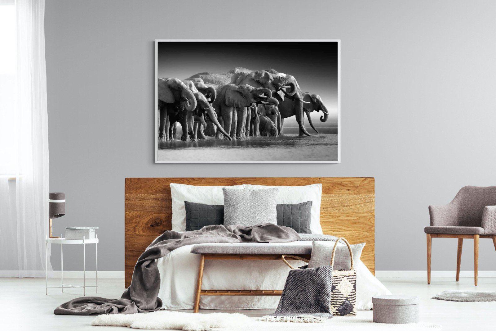 Chobe Elephants-Wall_Art-150 x 100cm-Mounted Canvas-White-Pixalot