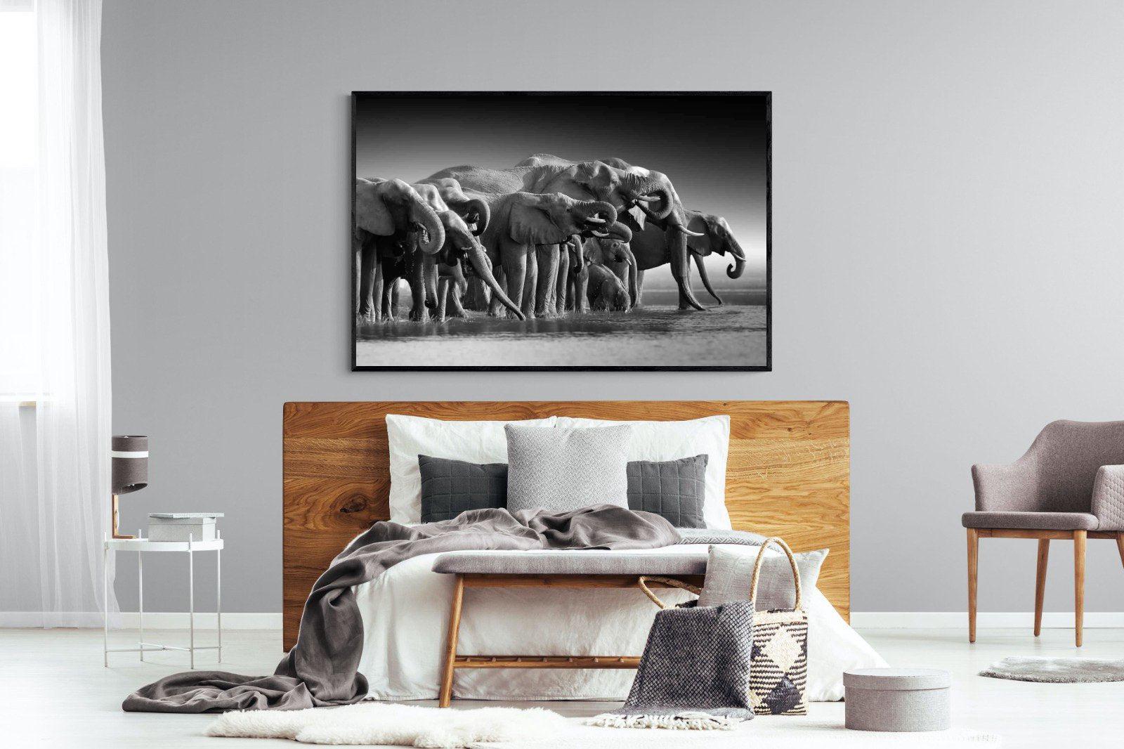Chobe Elephants-Wall_Art-150 x 100cm-Mounted Canvas-Black-Pixalot