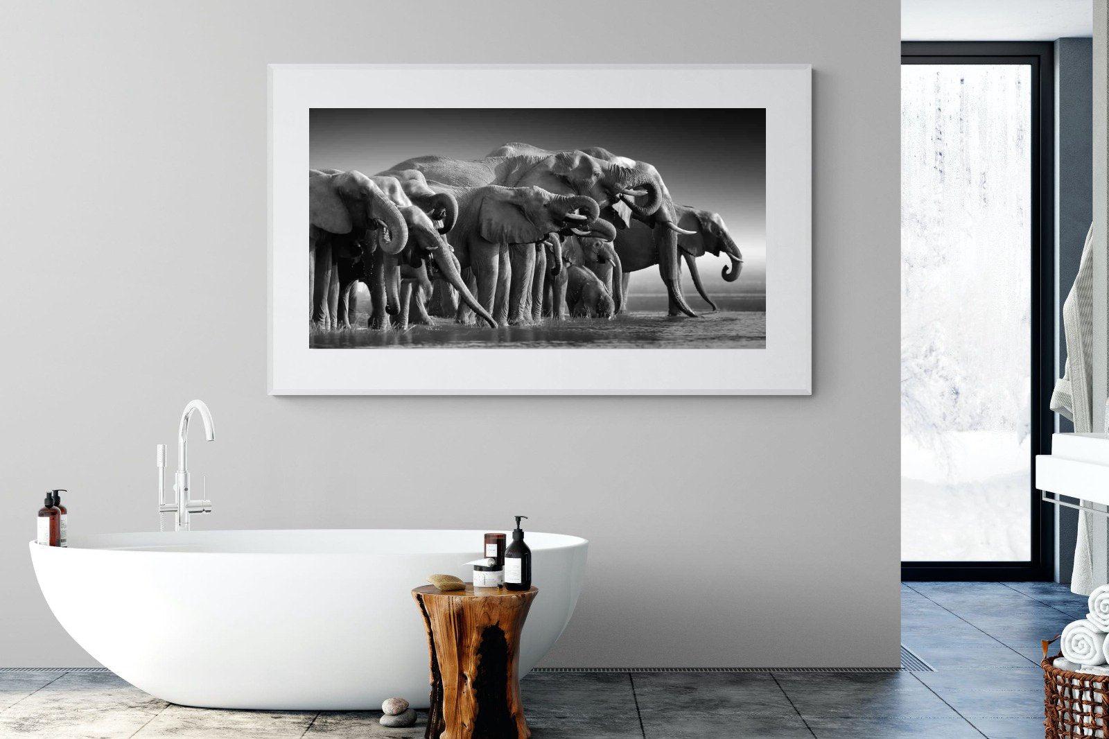 Chobe Elephants-Wall_Art-180 x 110cm-Framed Print-White-Pixalot