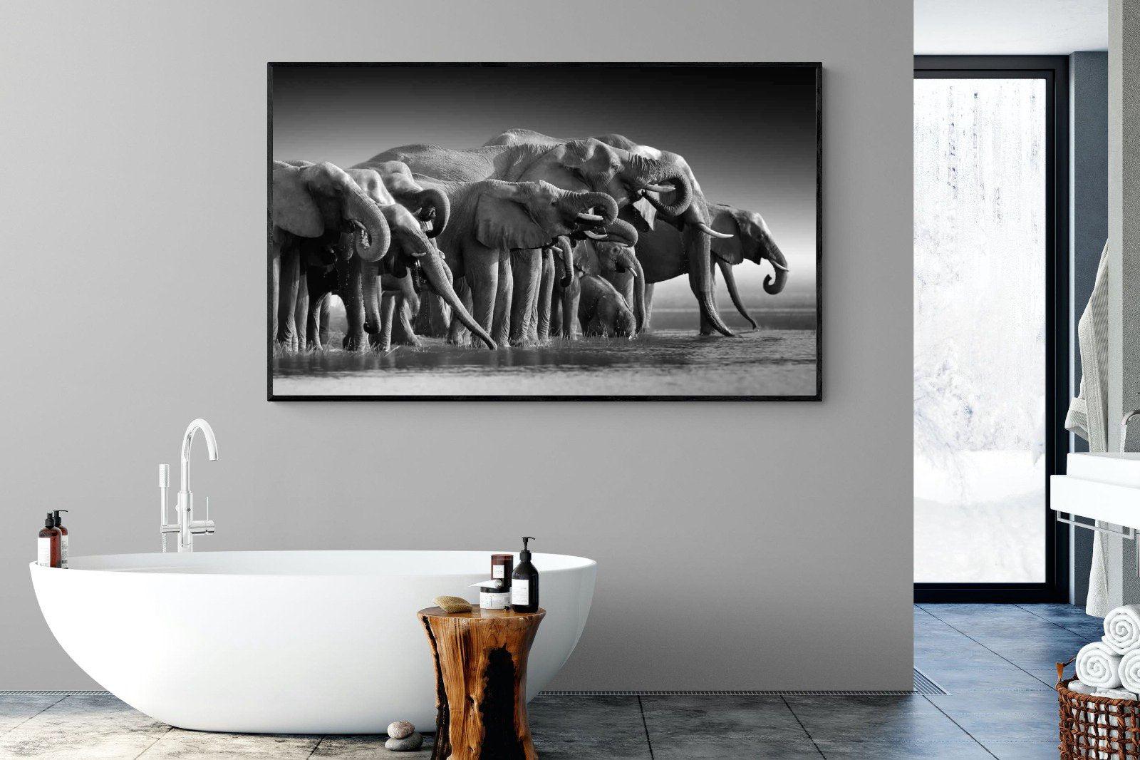 Chobe Elephants-Wall_Art-180 x 110cm-Mounted Canvas-Black-Pixalot