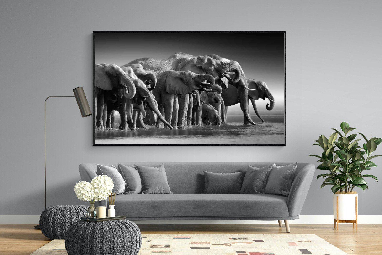 Chobe Elephants-Wall_Art-220 x 130cm-Mounted Canvas-Black-Pixalot