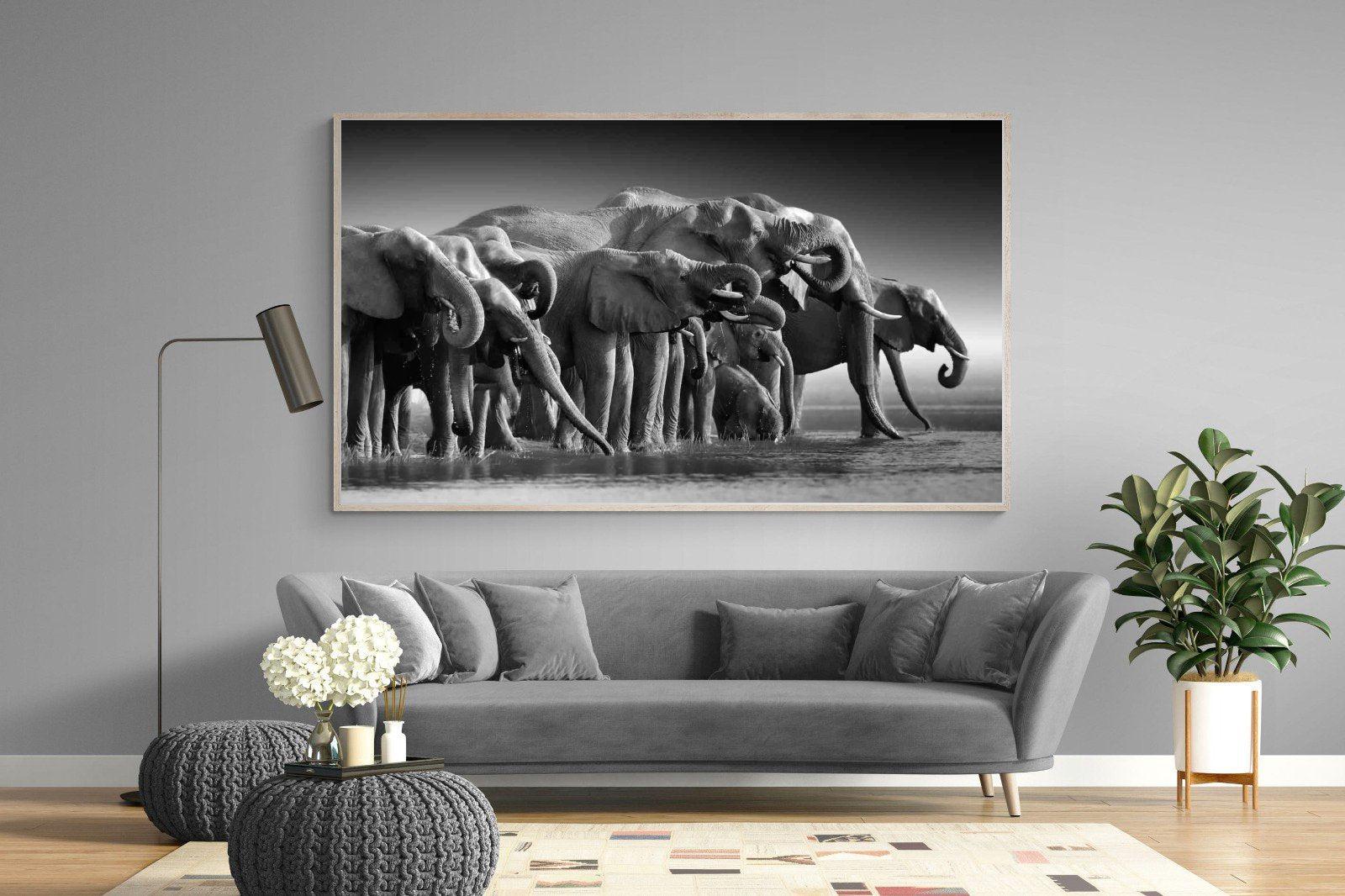 Chobe Elephants-Wall_Art-220 x 130cm-Mounted Canvas-Wood-Pixalot