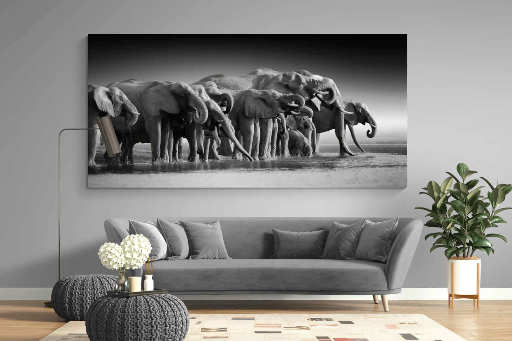 Chobe Elephants-Wall_Art-275 x 130cm-Mounted Canvas-No Frame-Pixalot