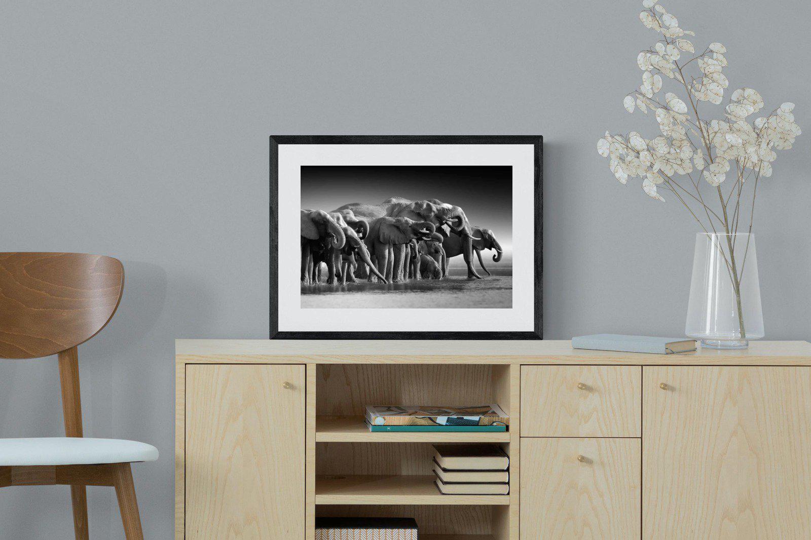 Chobe Elephants-Wall_Art-60 x 45cm-Framed Print-Black-Pixalot