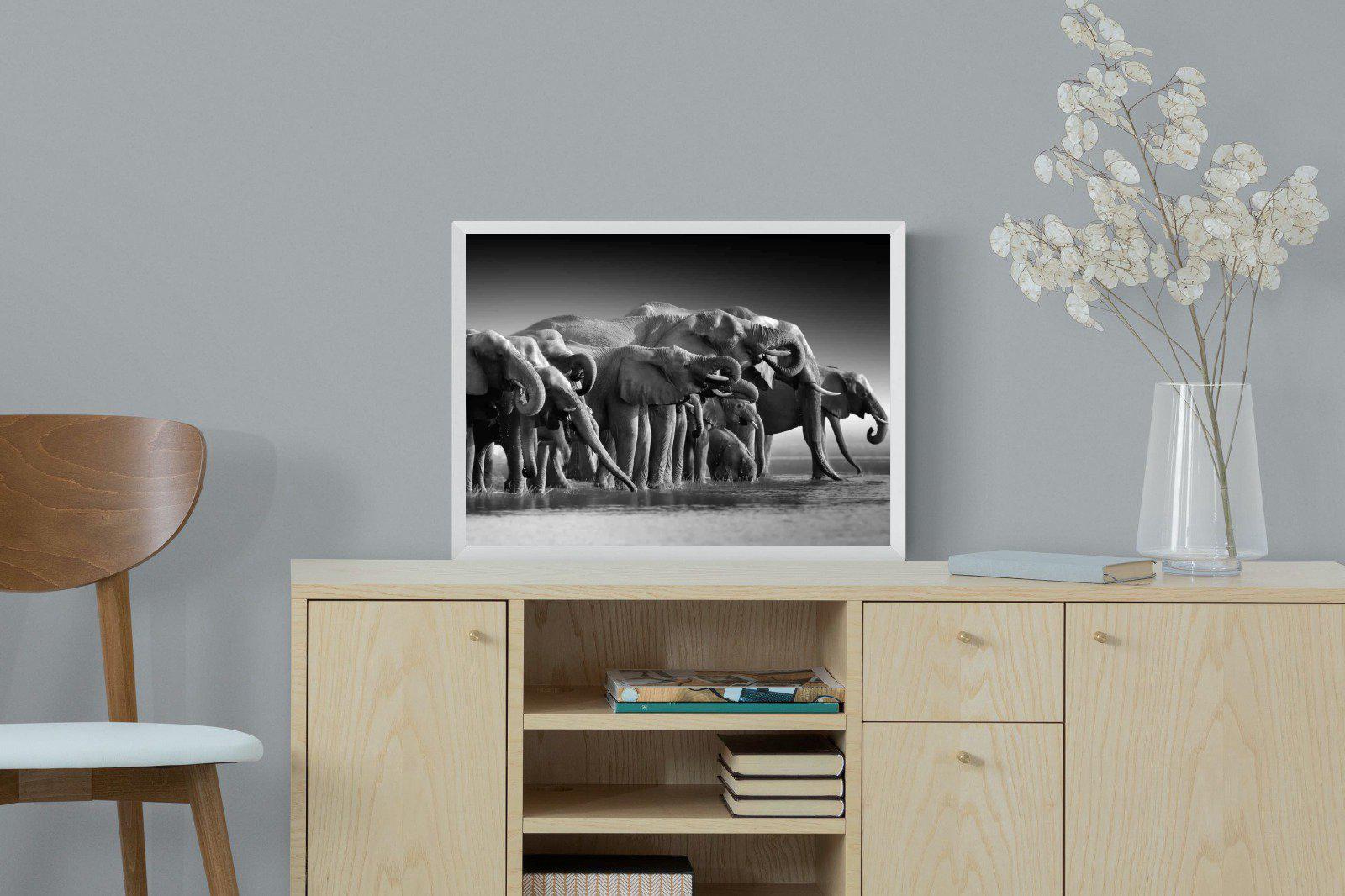 Chobe Elephants-Wall_Art-60 x 45cm-Mounted Canvas-White-Pixalot