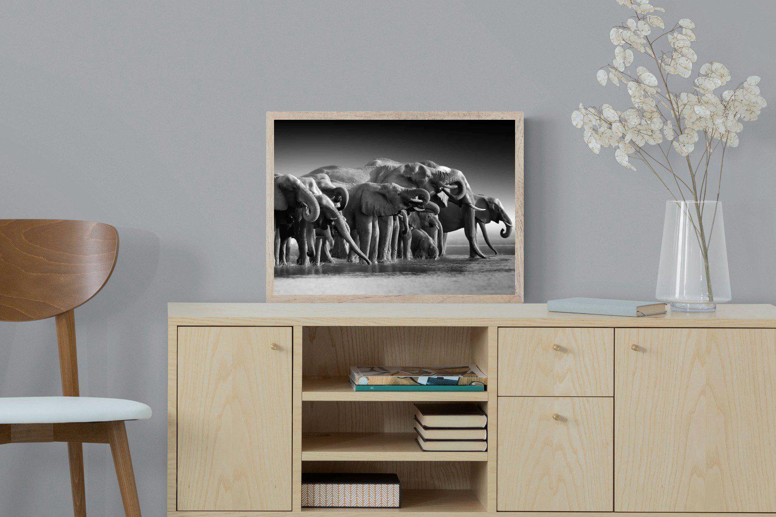 Chobe Elephants-Wall_Art-60 x 45cm-Mounted Canvas-Wood-Pixalot