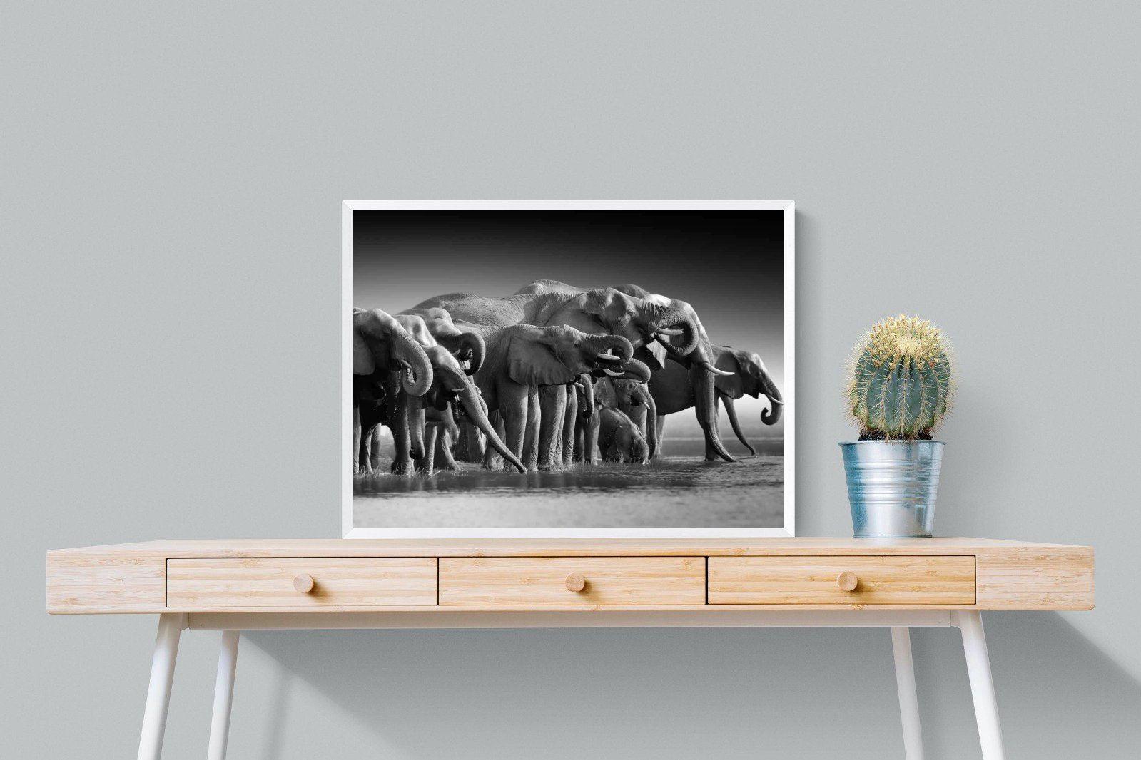 Chobe Elephants-Wall_Art-80 x 60cm-Mounted Canvas-White-Pixalot