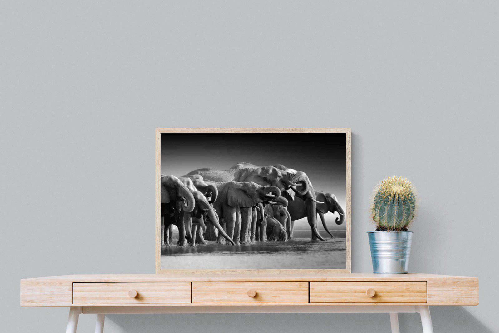 Chobe Elephants-Wall_Art-80 x 60cm-Mounted Canvas-Wood-Pixalot