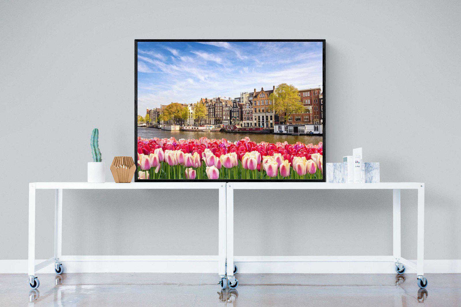 City Tulips-Wall_Art-120 x 90cm-Mounted Canvas-Black-Pixalot