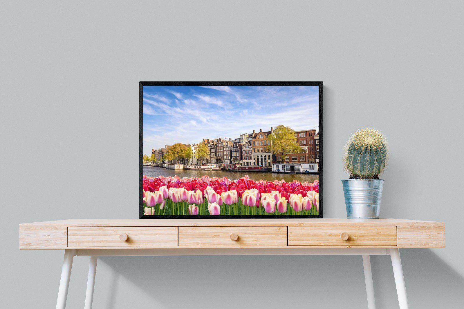 City Tulips-Wall_Art-80 x 60cm-Mounted Canvas-Black-Pixalot