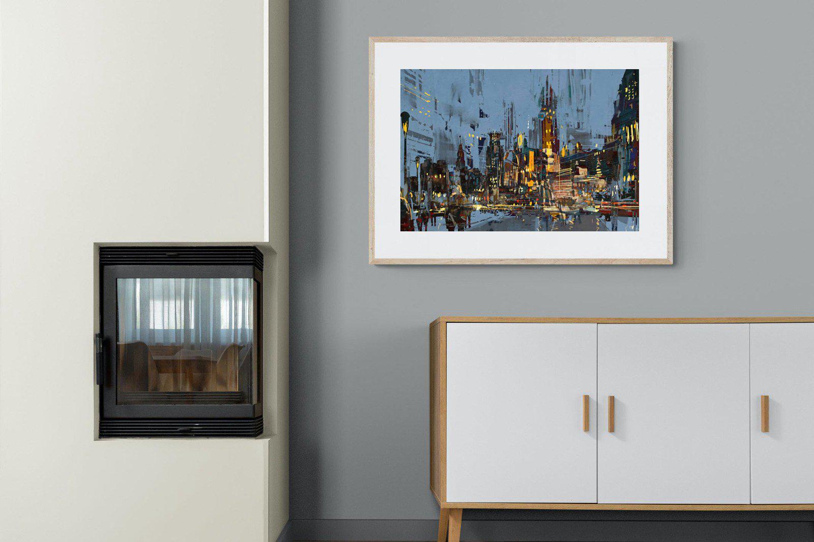City by Night-Wall_Art-100 x 75cm-Framed Print-Wood-Pixalot