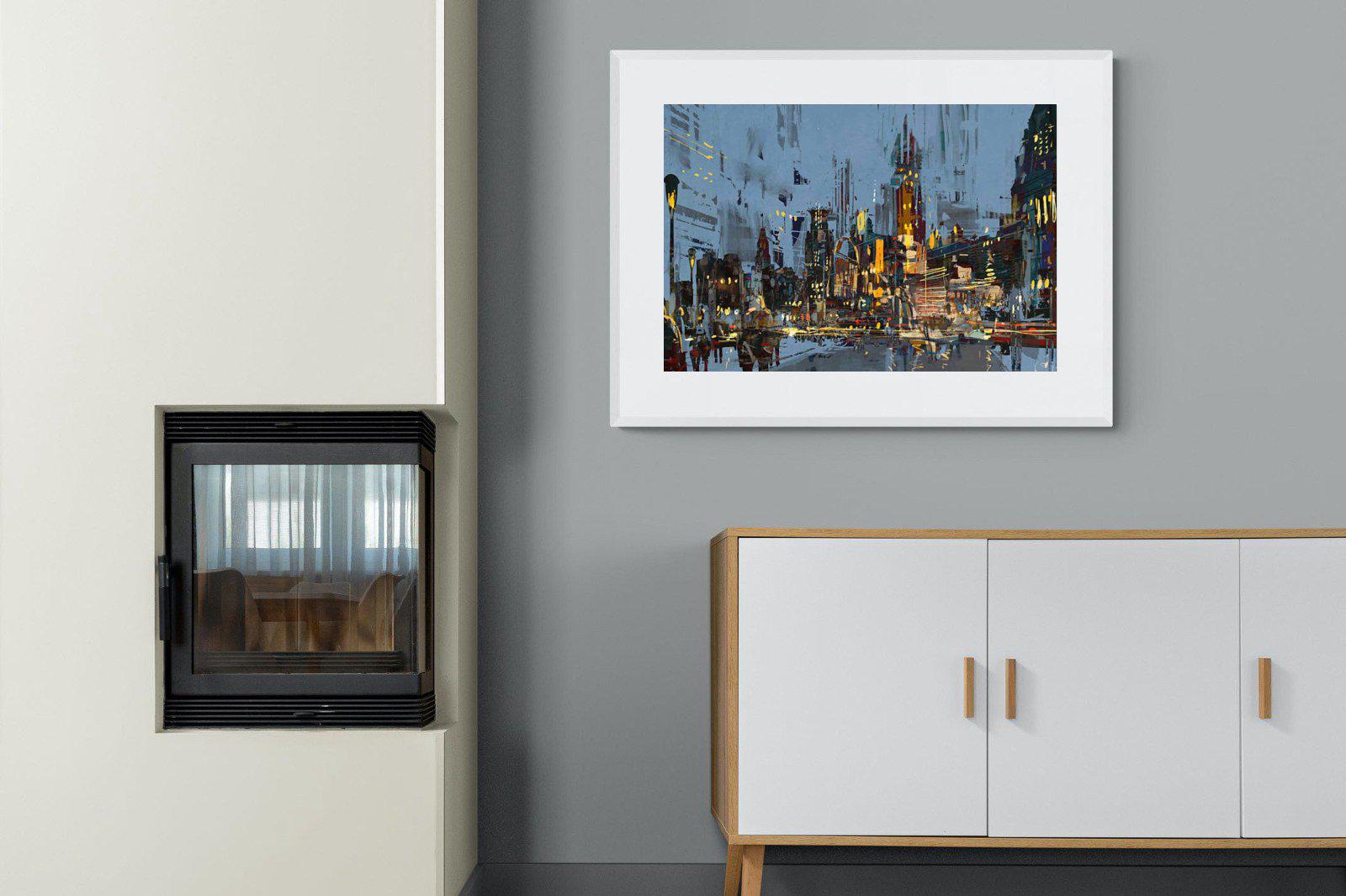 City by Night-Wall_Art-100 x 75cm-Framed Print-White-Pixalot