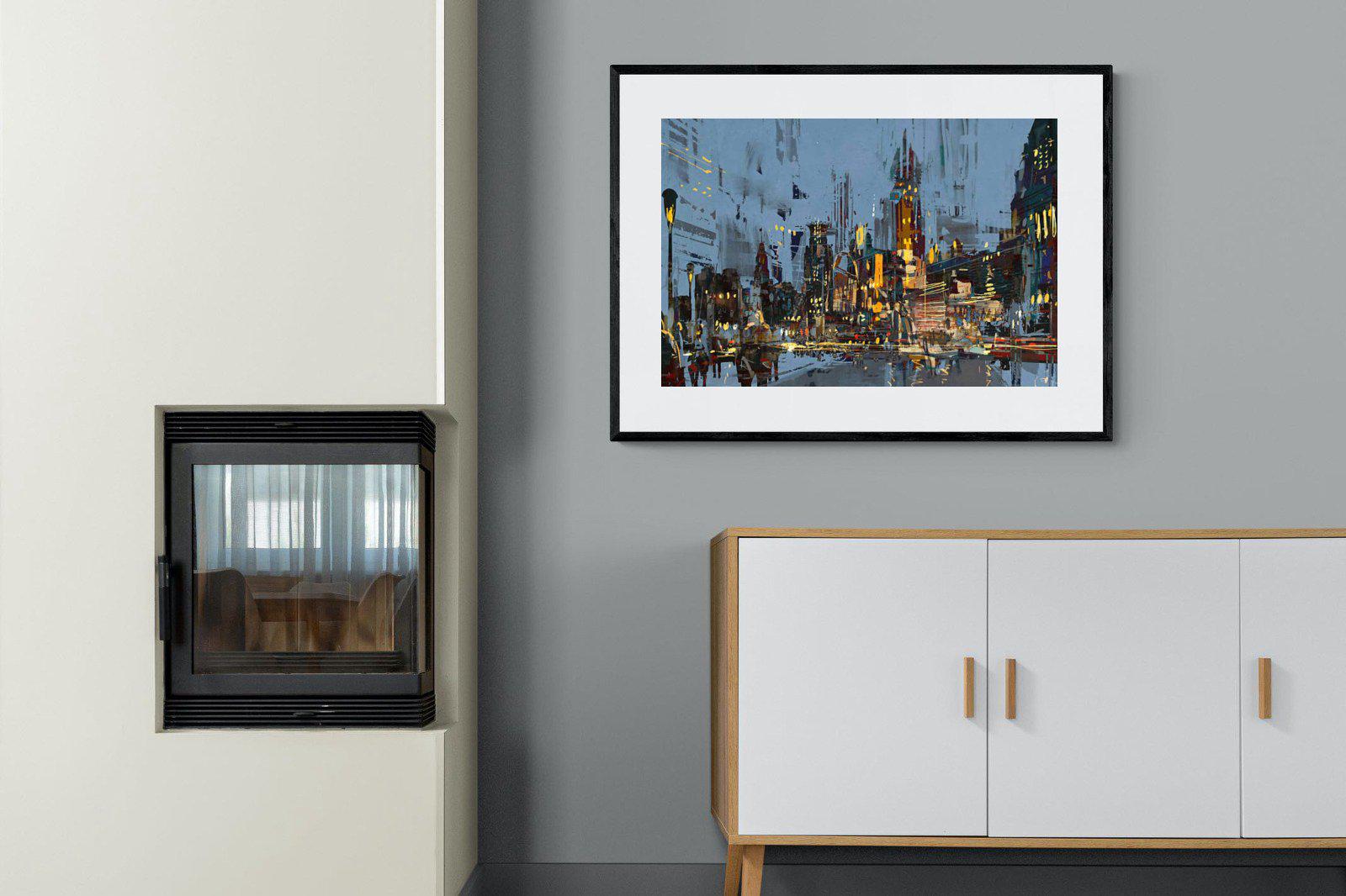 City by Night-Wall_Art-100 x 75cm-Framed Print-Black-Pixalot