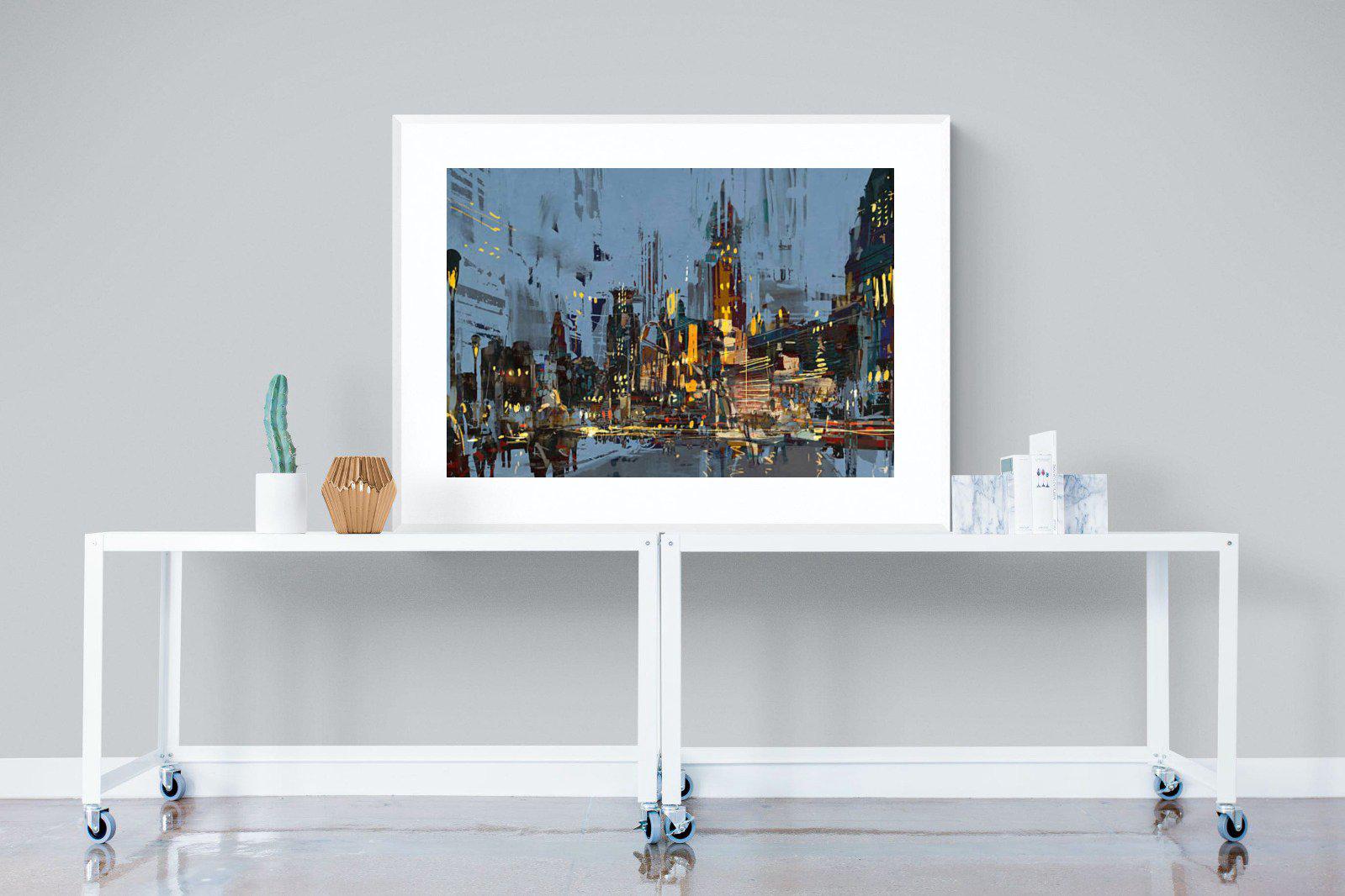 City by Night-Wall_Art-120 x 90cm-Framed Print-White-Pixalot