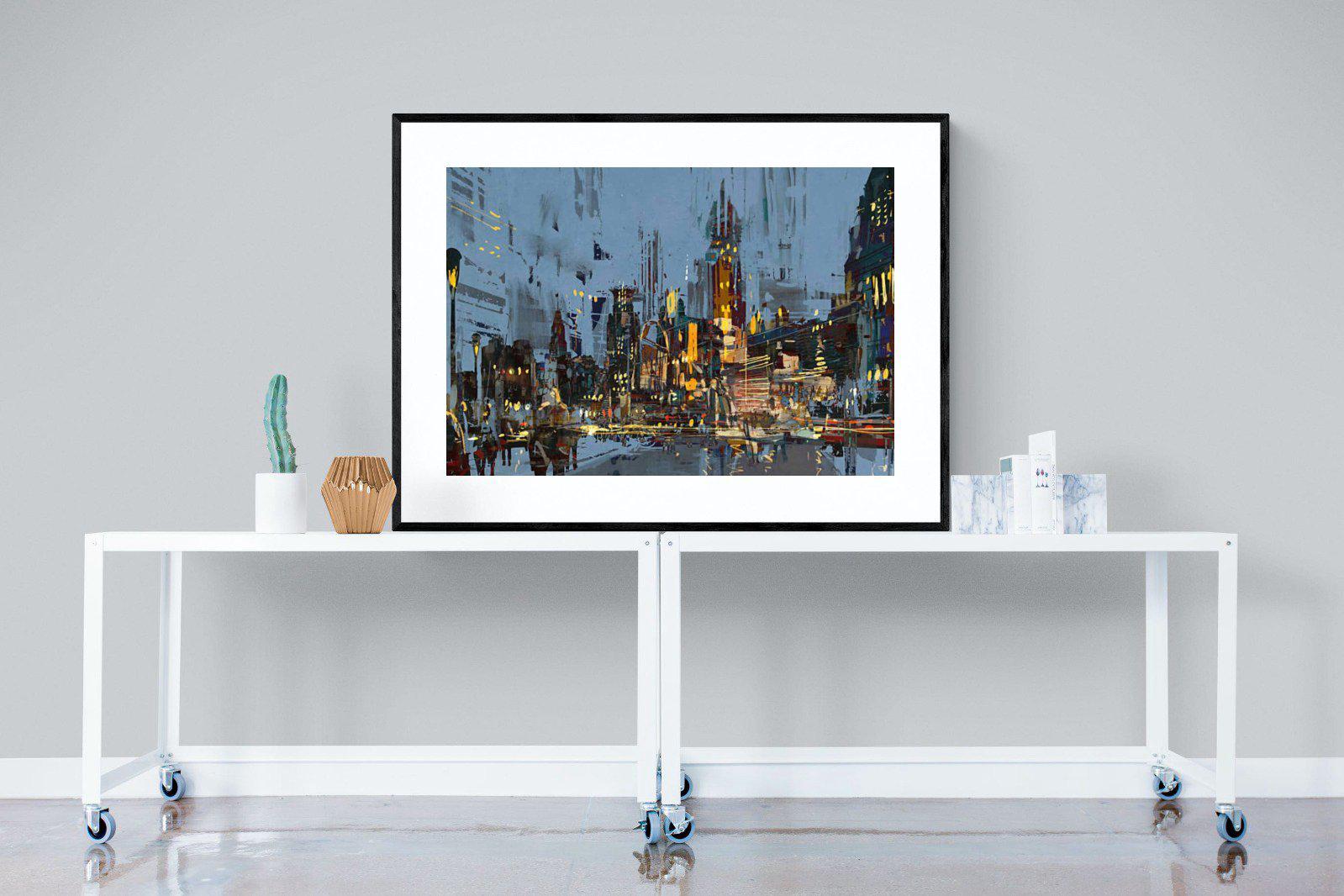 City by Night-Wall_Art-120 x 90cm-Framed Print-Black-Pixalot