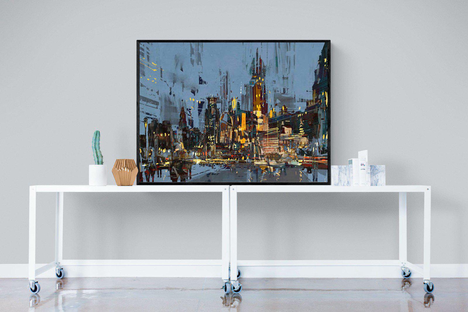 City by Night-Wall_Art-120 x 90cm-Mounted Canvas-Black-Pixalot