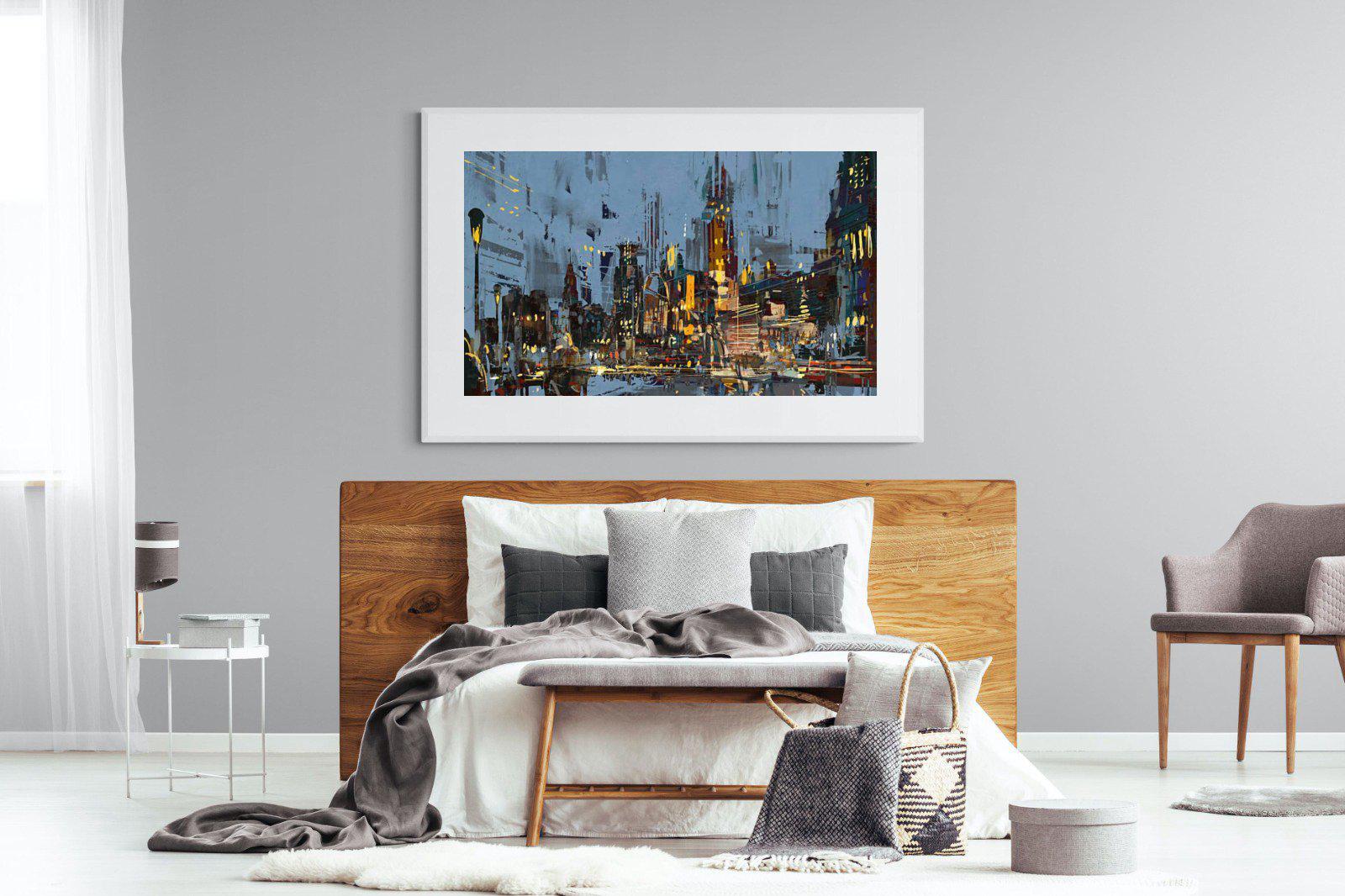 City by Night-Wall_Art-150 x 100cm-Framed Print-White-Pixalot