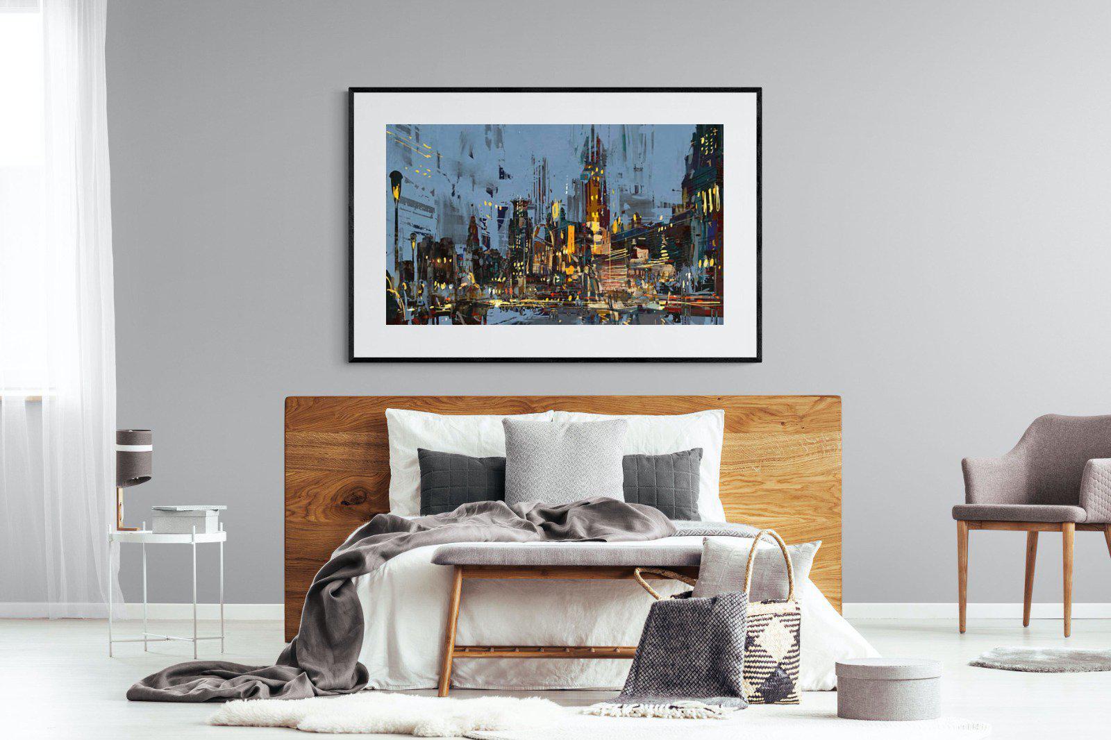 City by Night-Wall_Art-150 x 100cm-Framed Print-Black-Pixalot