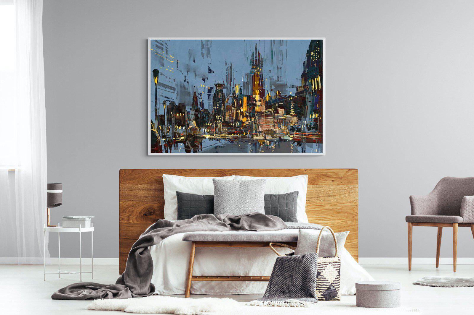 City by Night-Wall_Art-150 x 100cm-Mounted Canvas-White-Pixalot