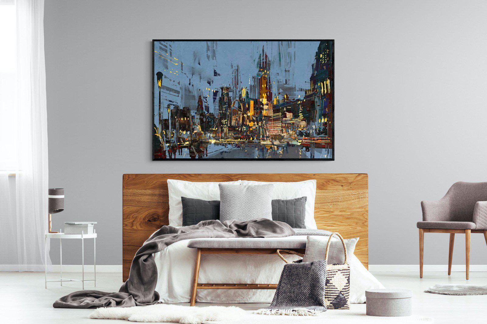 City by Night-Wall_Art-150 x 100cm-Mounted Canvas-Black-Pixalot