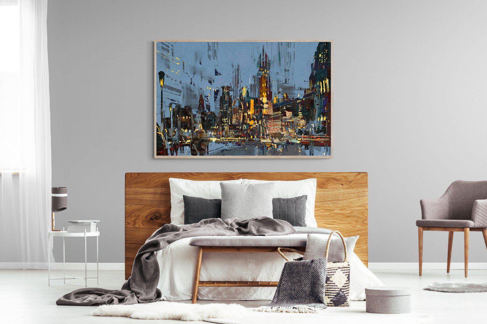 City by Night-Wall_Art-150 x 100cm-Mounted Canvas-Wood-Pixalot