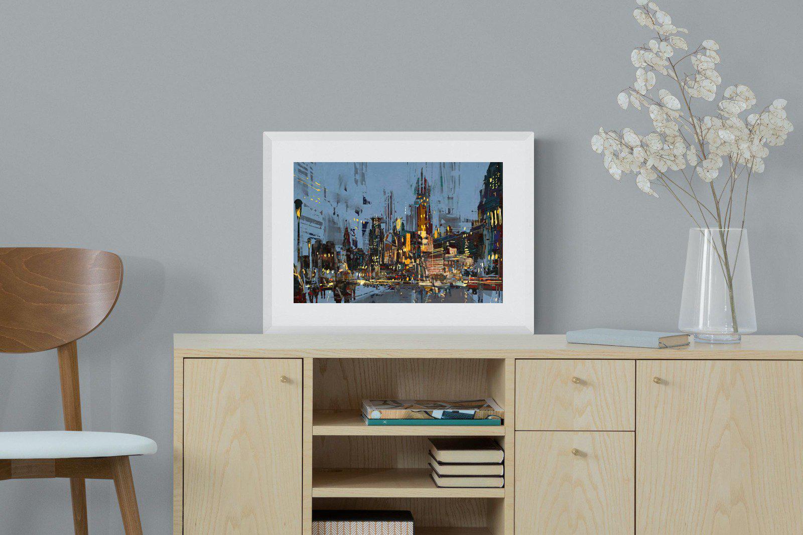 City by Night-Wall_Art-60 x 45cm-Framed Print-White-Pixalot