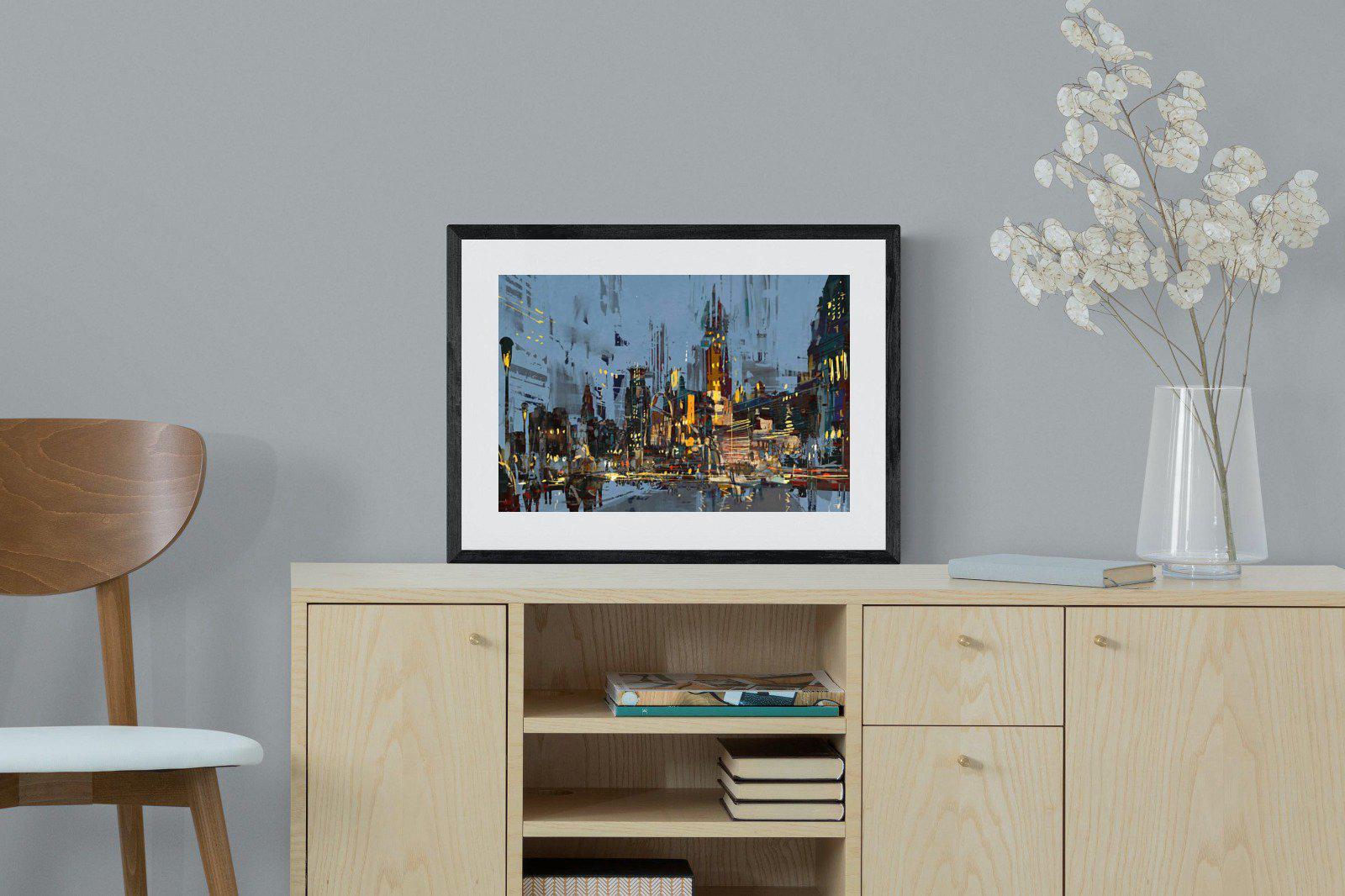City by Night-Wall_Art-60 x 45cm-Framed Print-Black-Pixalot