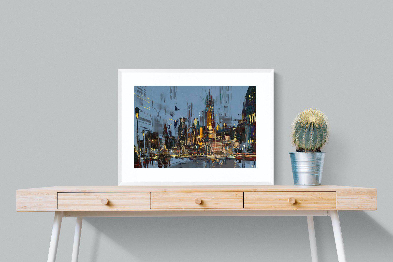 City by Night-Wall_Art-80 x 60cm-Framed Print-White-Pixalot