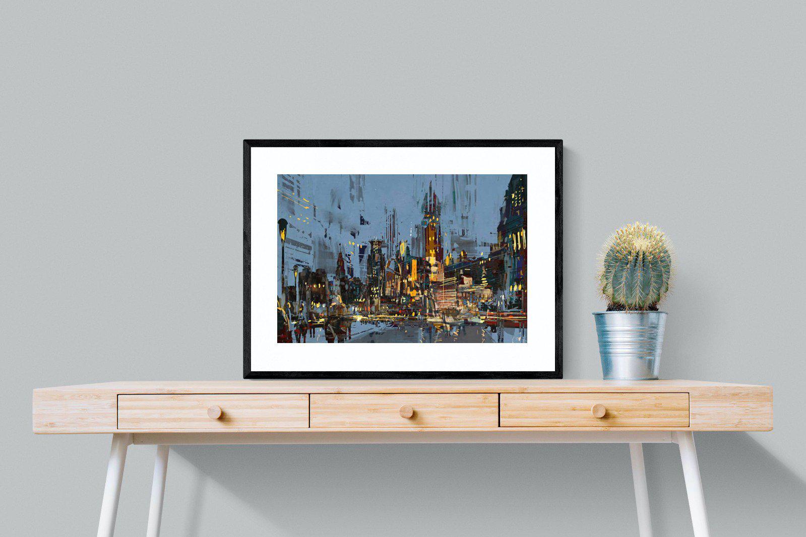 City by Night-Wall_Art-80 x 60cm-Framed Print-Black-Pixalot