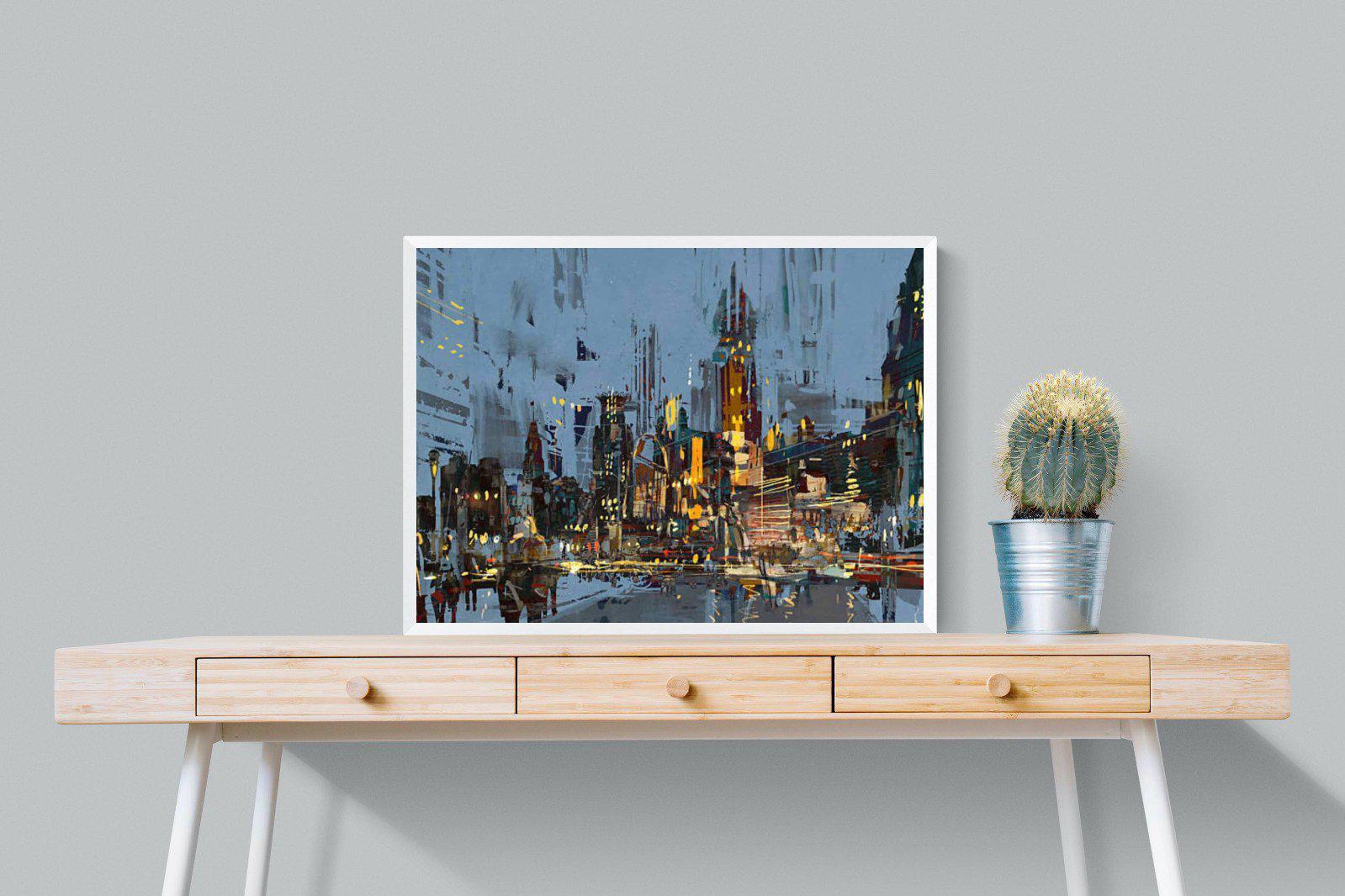 City by Night-Wall_Art-80 x 60cm-Mounted Canvas-White-Pixalot