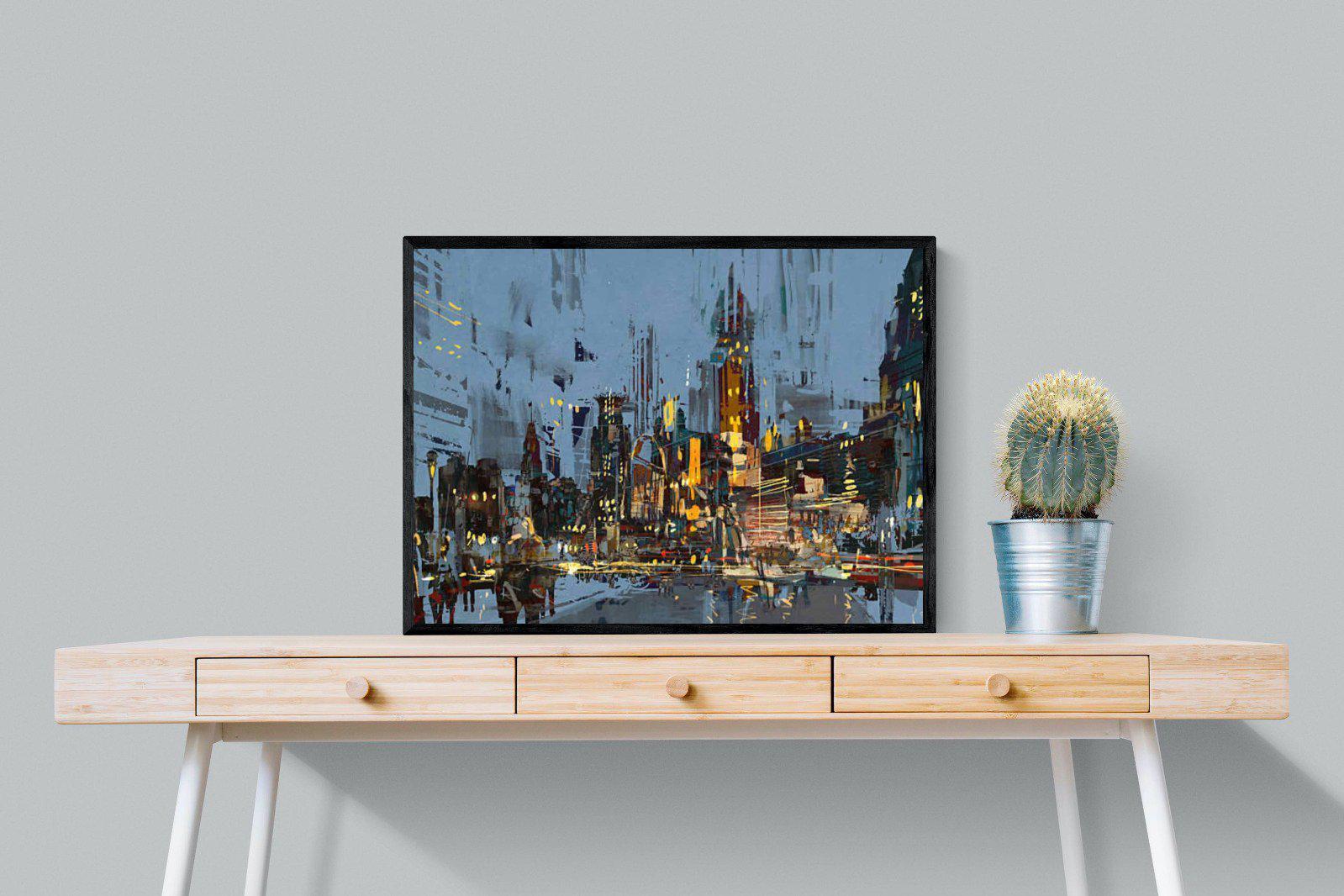City by Night-Wall_Art-80 x 60cm-Mounted Canvas-Black-Pixalot