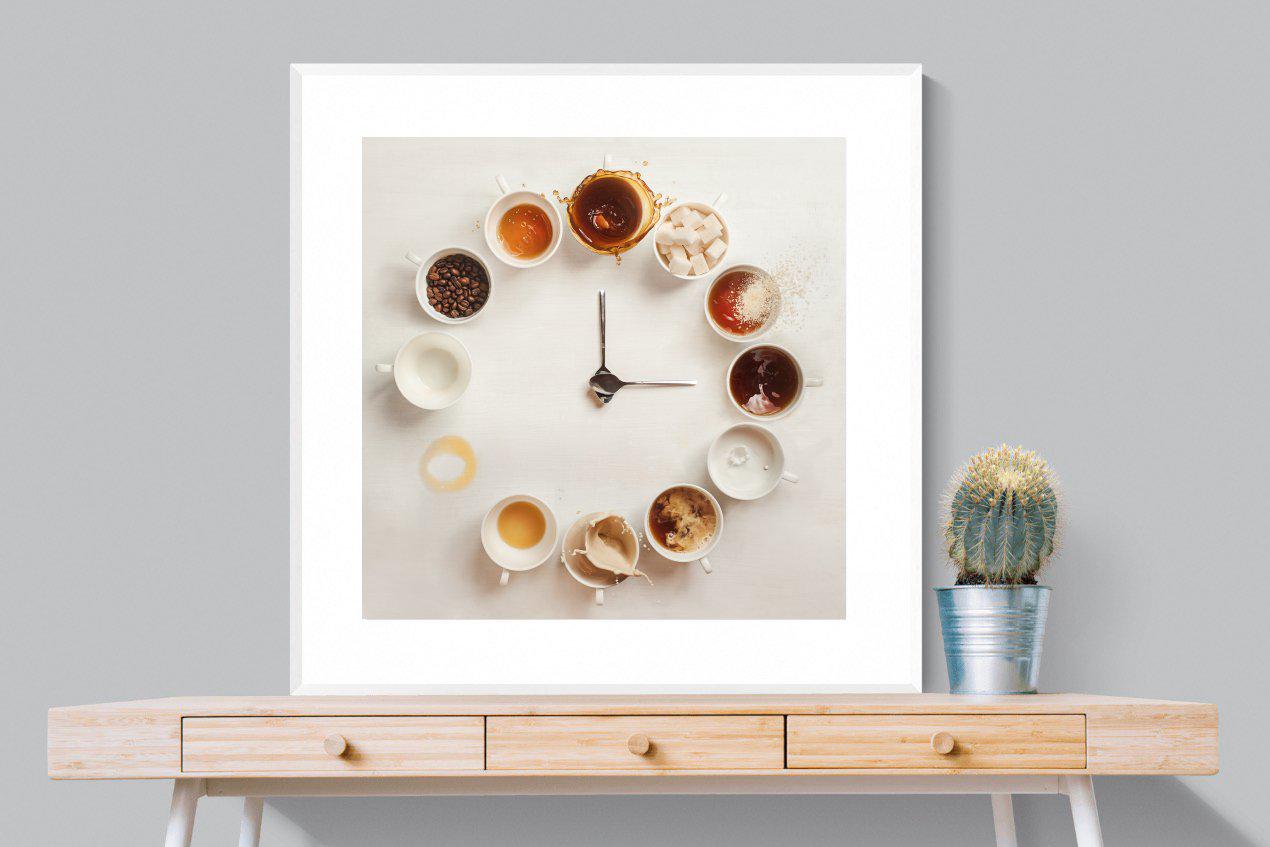 Coffee O'Clock-Wall_Art-100 x 100cm-Framed Print-White-Pixalot