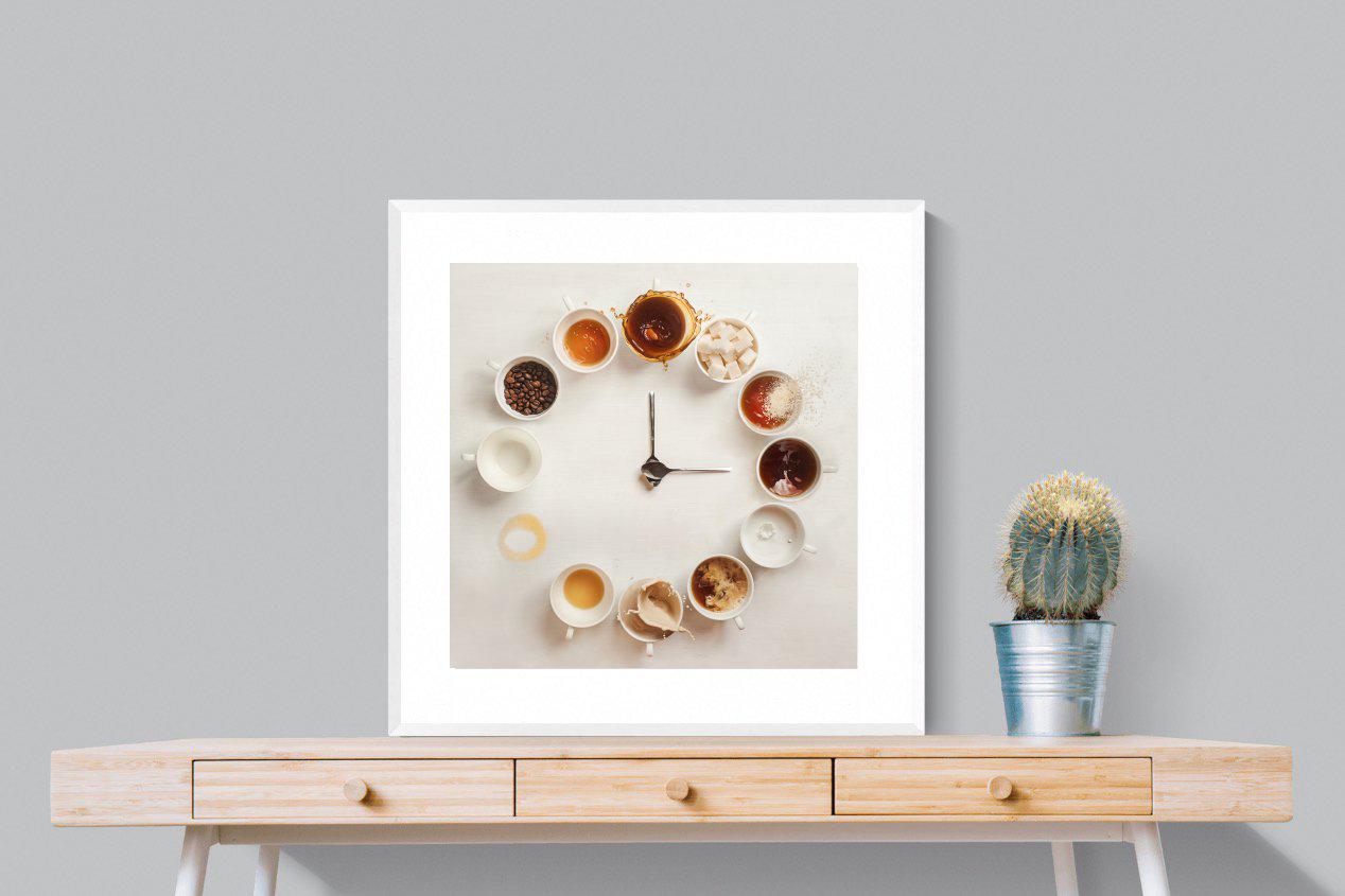 Coffee O'Clock-Wall_Art-80 x 80cm-Framed Print-White-Pixalot