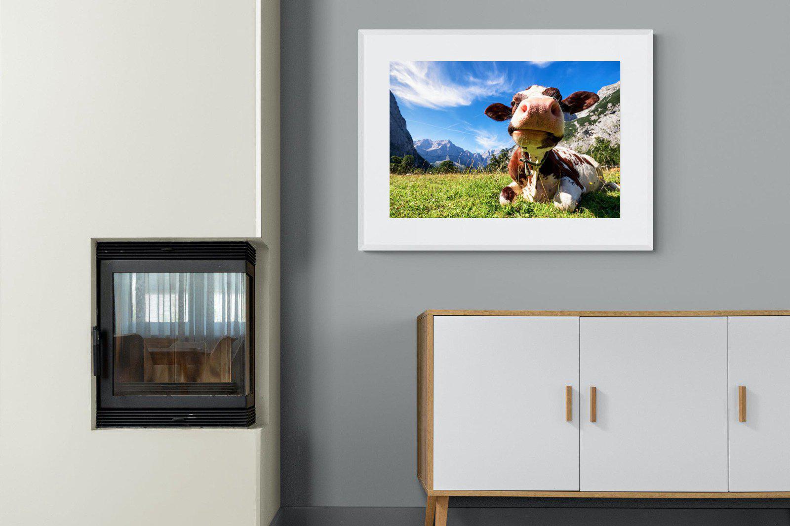 Cow-Wall_Art-100 x 75cm-Framed Print-White-Pixalot