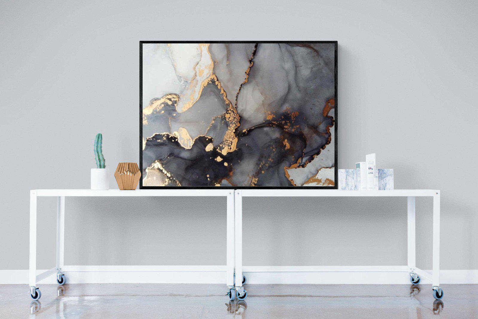Dark Marble-Wall_Art-120 x 90cm-Mounted Canvas-Black-Pixalot