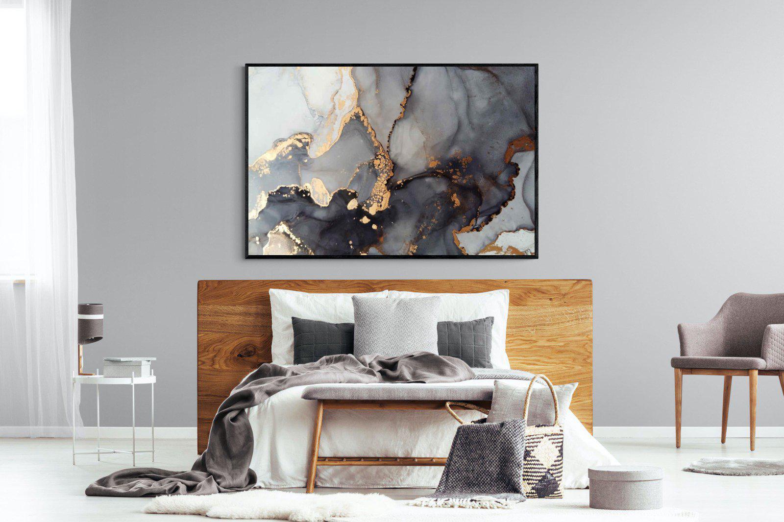Dark Marble-Wall_Art-150 x 100cm-Mounted Canvas-Black-Pixalot