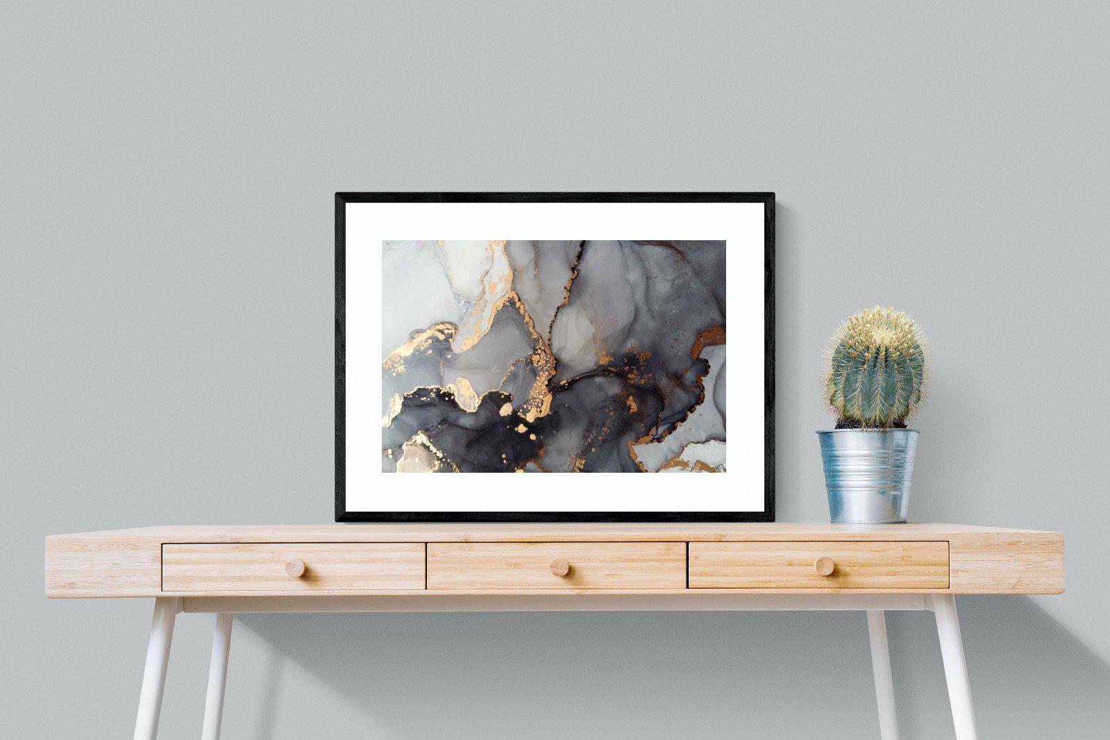 Dark Marble-Wall_Art-80 x 60cm-Framed Print-Black-Pixalot