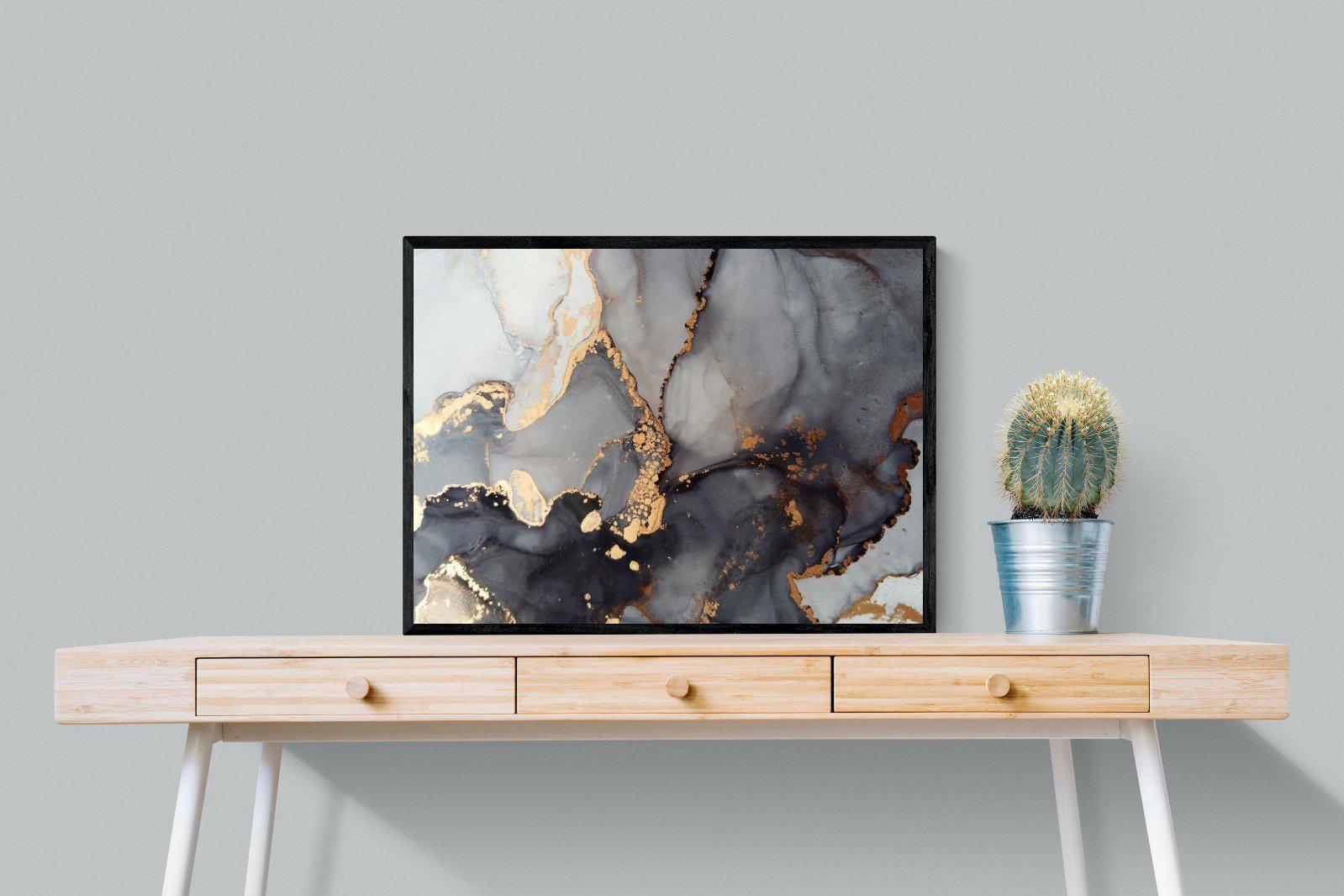 Dark Marble-Wall_Art-80 x 60cm-Mounted Canvas-Black-Pixalot