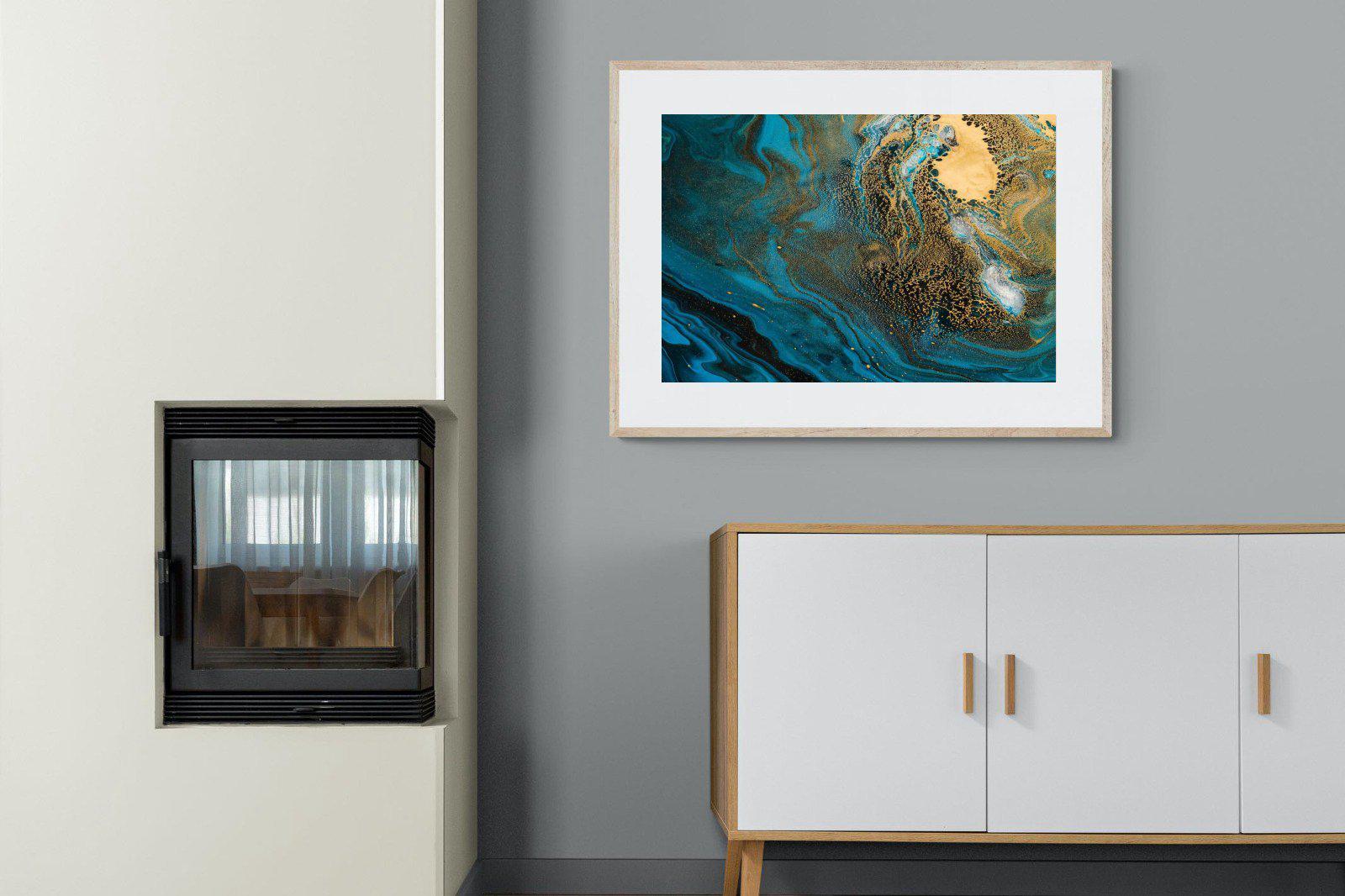 Deep Blue Gold-Wall_Art-100 x 75cm-Framed Print-Wood-Pixalot