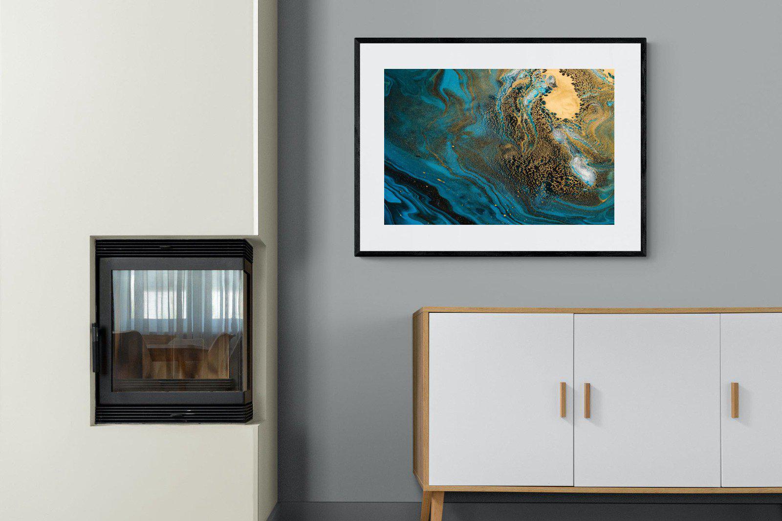 Deep Blue Gold-Wall_Art-100 x 75cm-Framed Print-Black-Pixalot