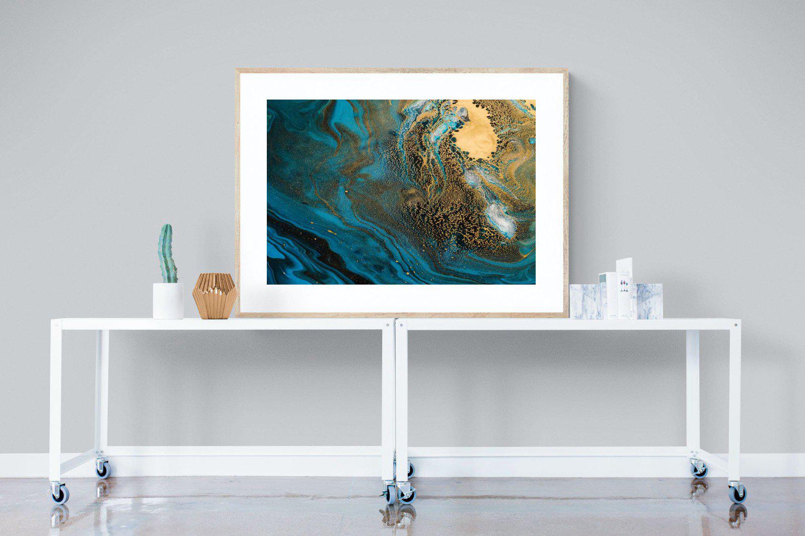 Deep Blue Gold-Wall_Art-120 x 90cm-Framed Print-Wood-Pixalot
