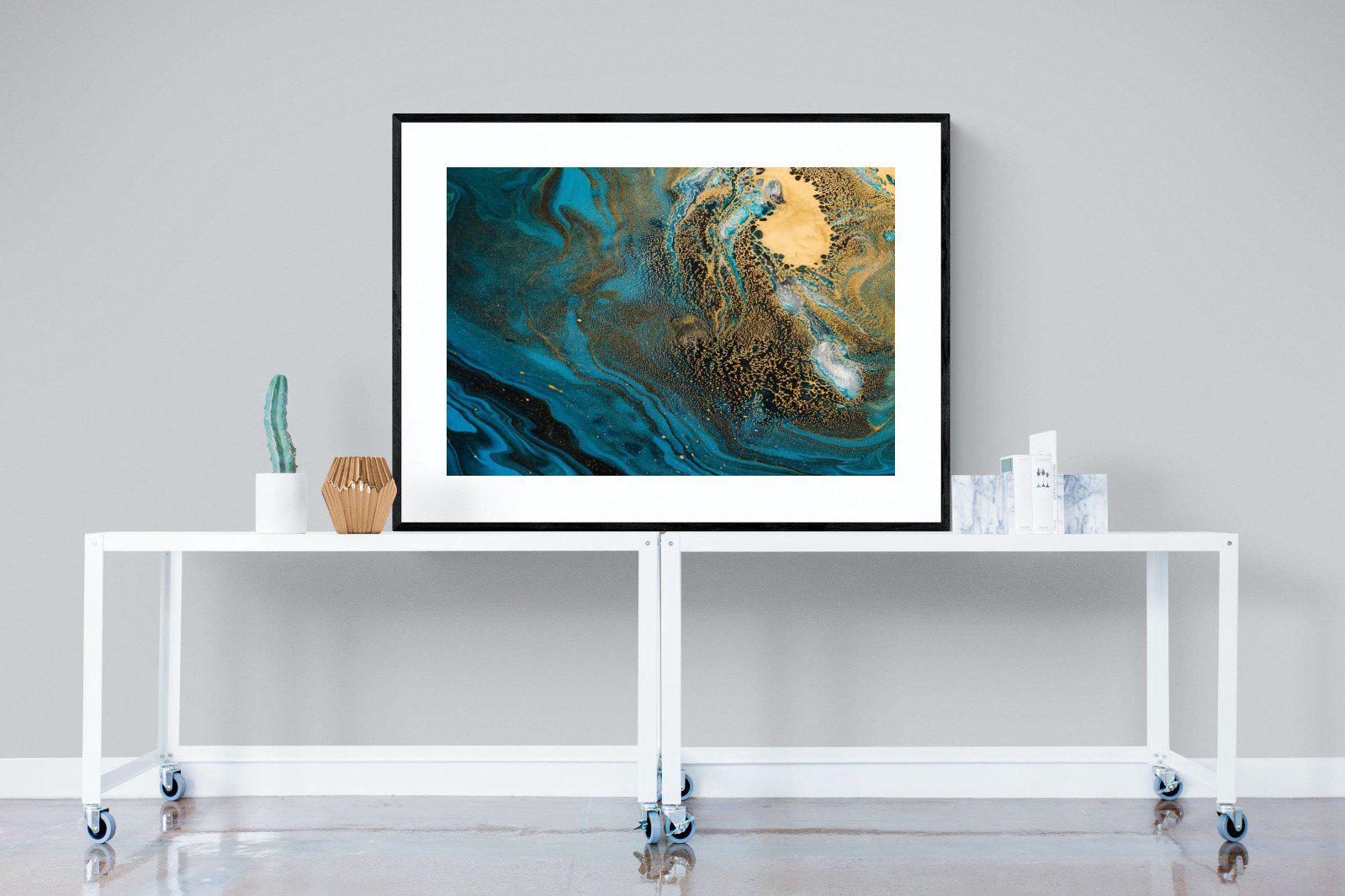 Deep Blue Gold-Wall_Art-120 x 90cm-Framed Print-Black-Pixalot