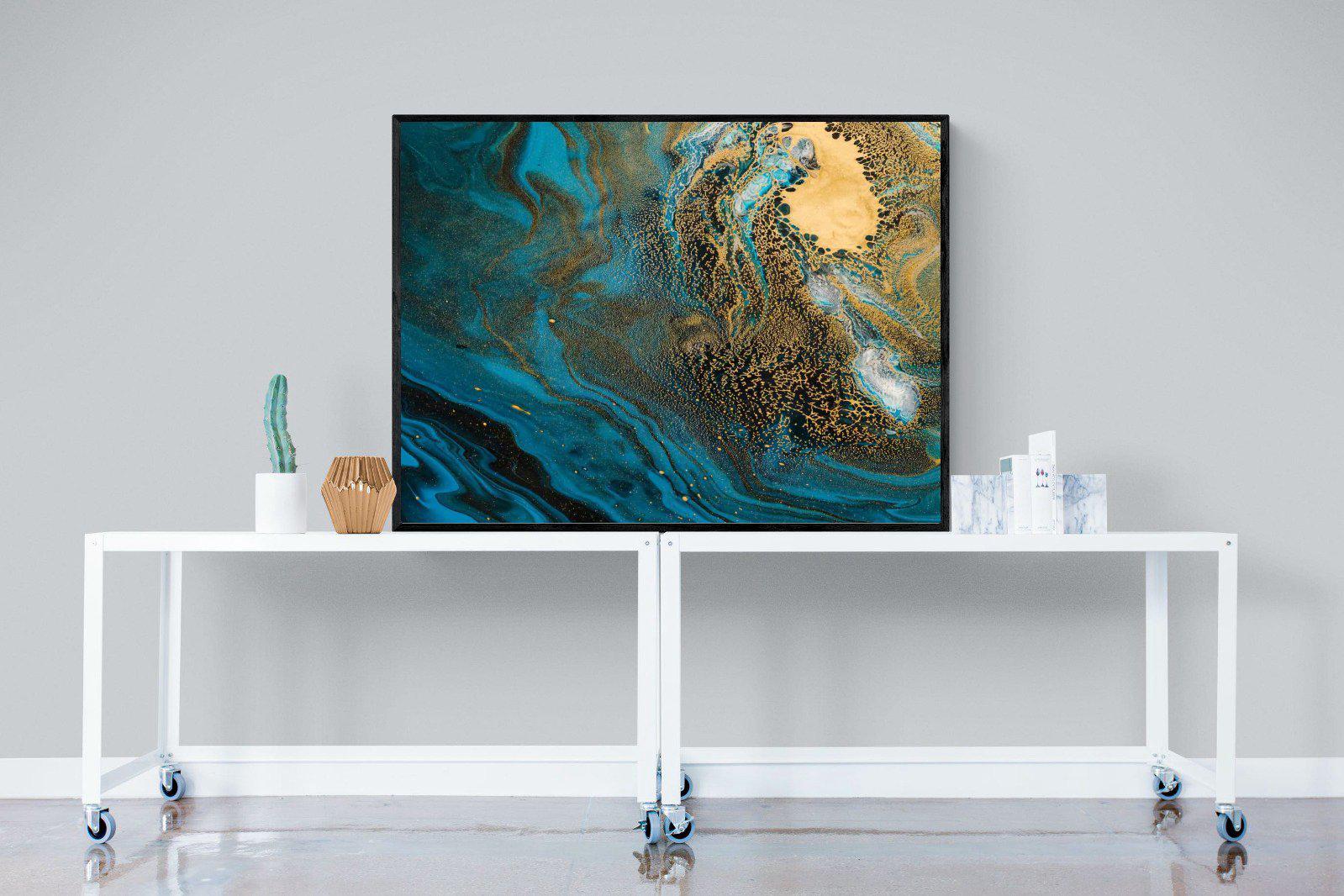 Deep Blue Gold-Wall_Art-120 x 90cm-Mounted Canvas-Black-Pixalot