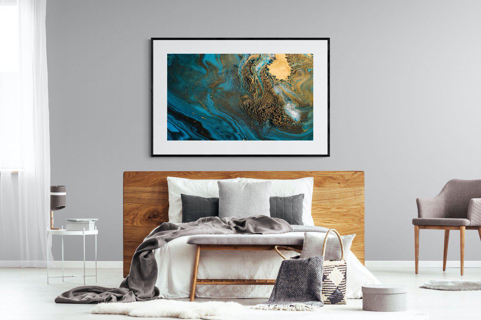Deep Blue Gold-Wall_Art-150 x 100cm-Framed Print-Black-Pixalot