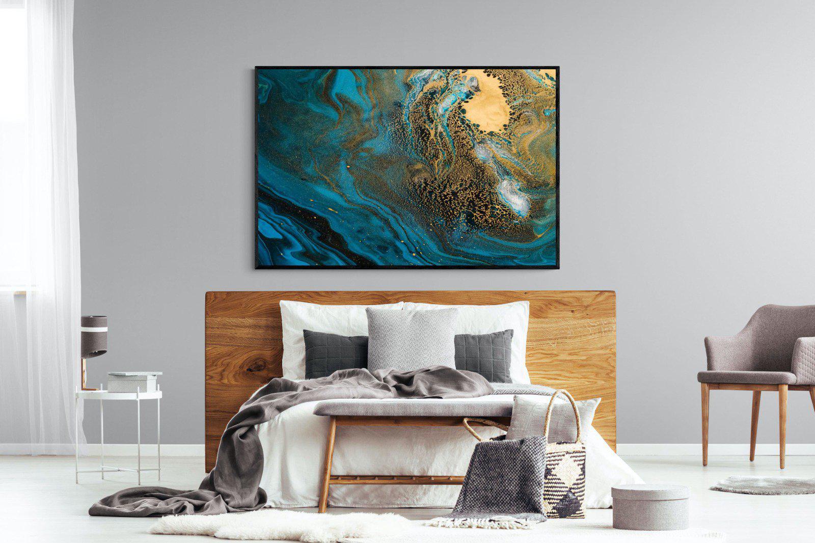 Deep Blue Gold-Wall_Art-150 x 100cm-Mounted Canvas-Black-Pixalot
