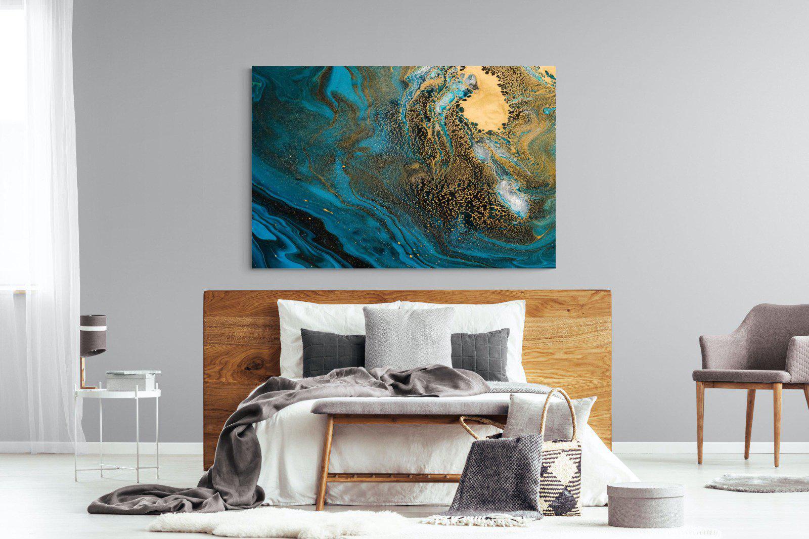 Deep Blue Gold-Wall_Art-150 x 100cm-Mounted Canvas-No Frame-Pixalot