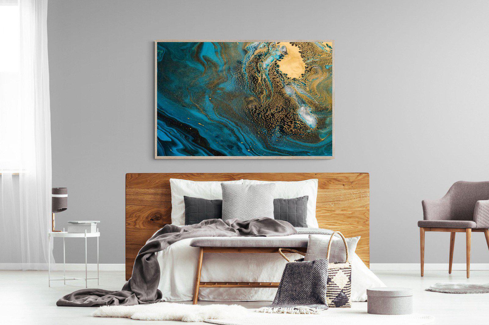 Deep Blue Gold-Wall_Art-150 x 100cm-Mounted Canvas-Wood-Pixalot