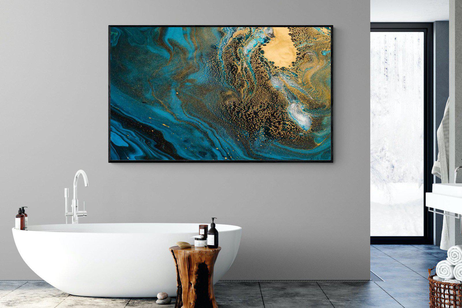 Deep Blue Gold-Wall_Art-180 x 110cm-Mounted Canvas-Black-Pixalot