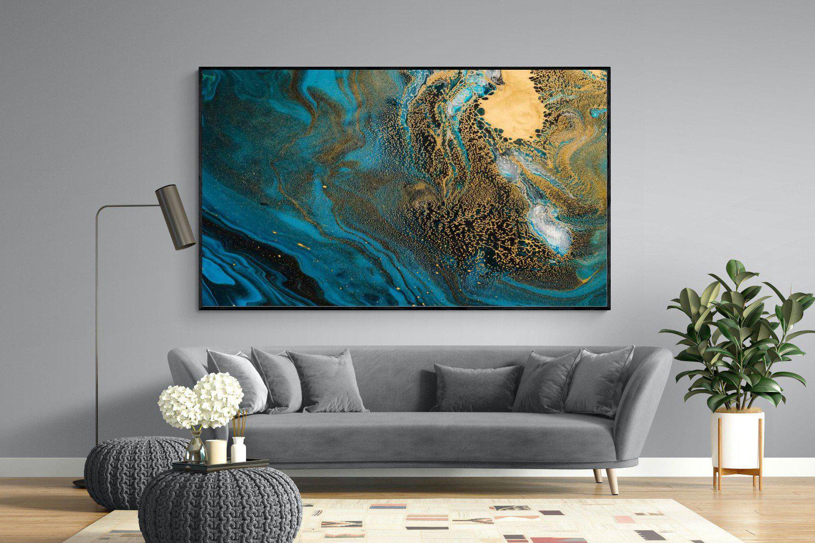 Deep Blue Gold-Wall_Art-220 x 130cm-Mounted Canvas-Black-Pixalot